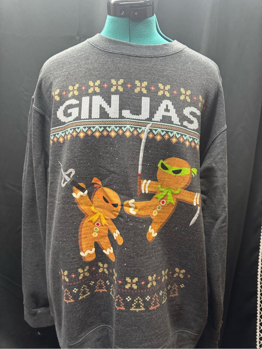 Port and Company Black Crewneck "GINJAS" Gingerbread Ninja Sweater